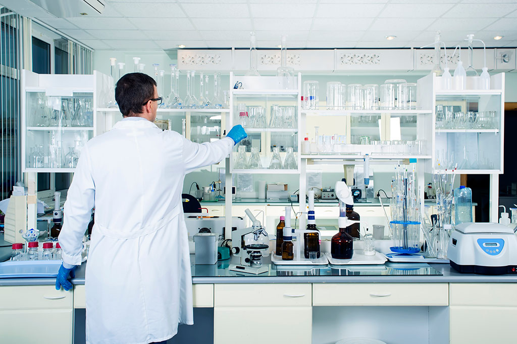 Interior Of Clean Modern White Laboratory Background. Laboratory Concept.